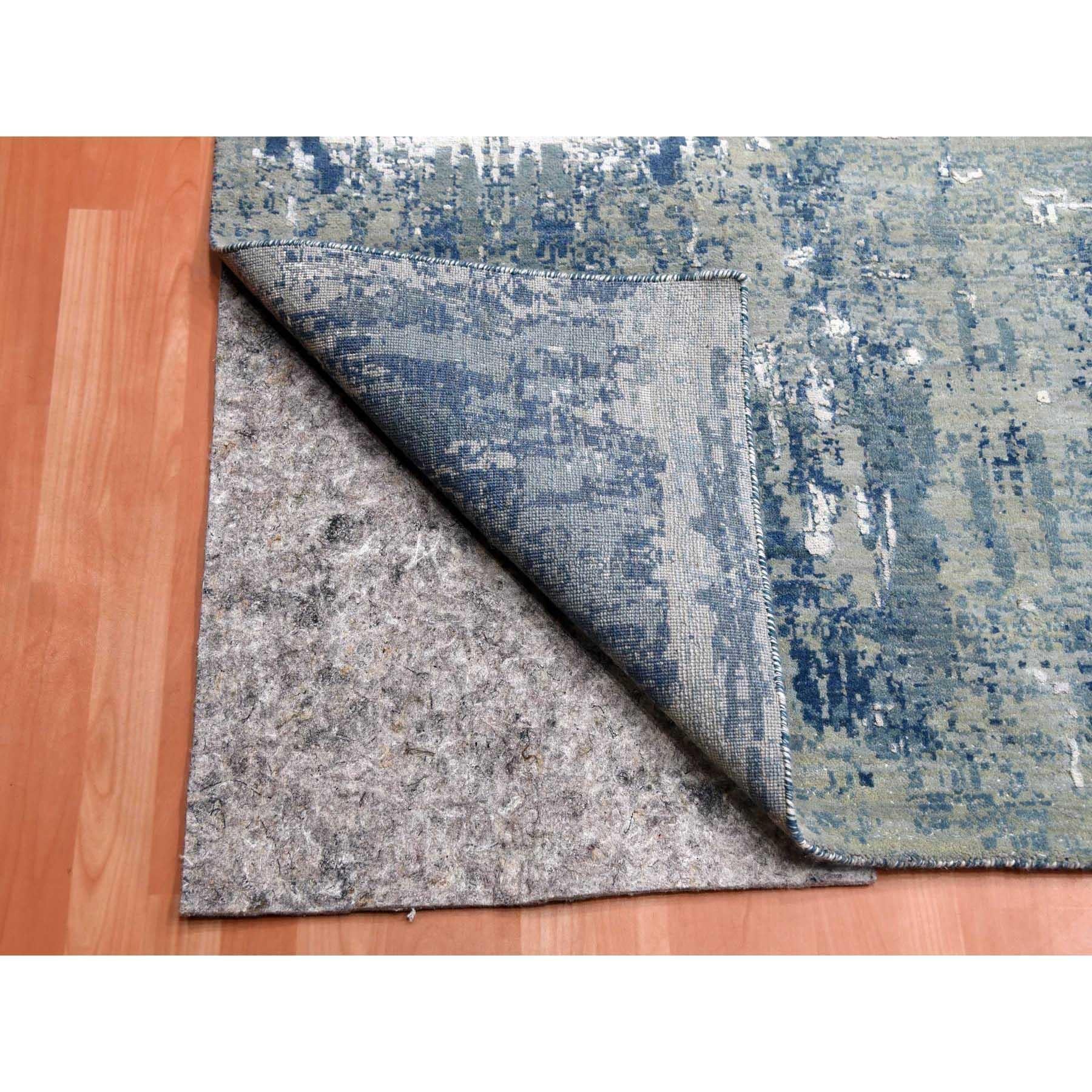 Annodato a mano Tappeto oversize in seta e lana annodato a mano con design astratto blu oceanico 12'2 
