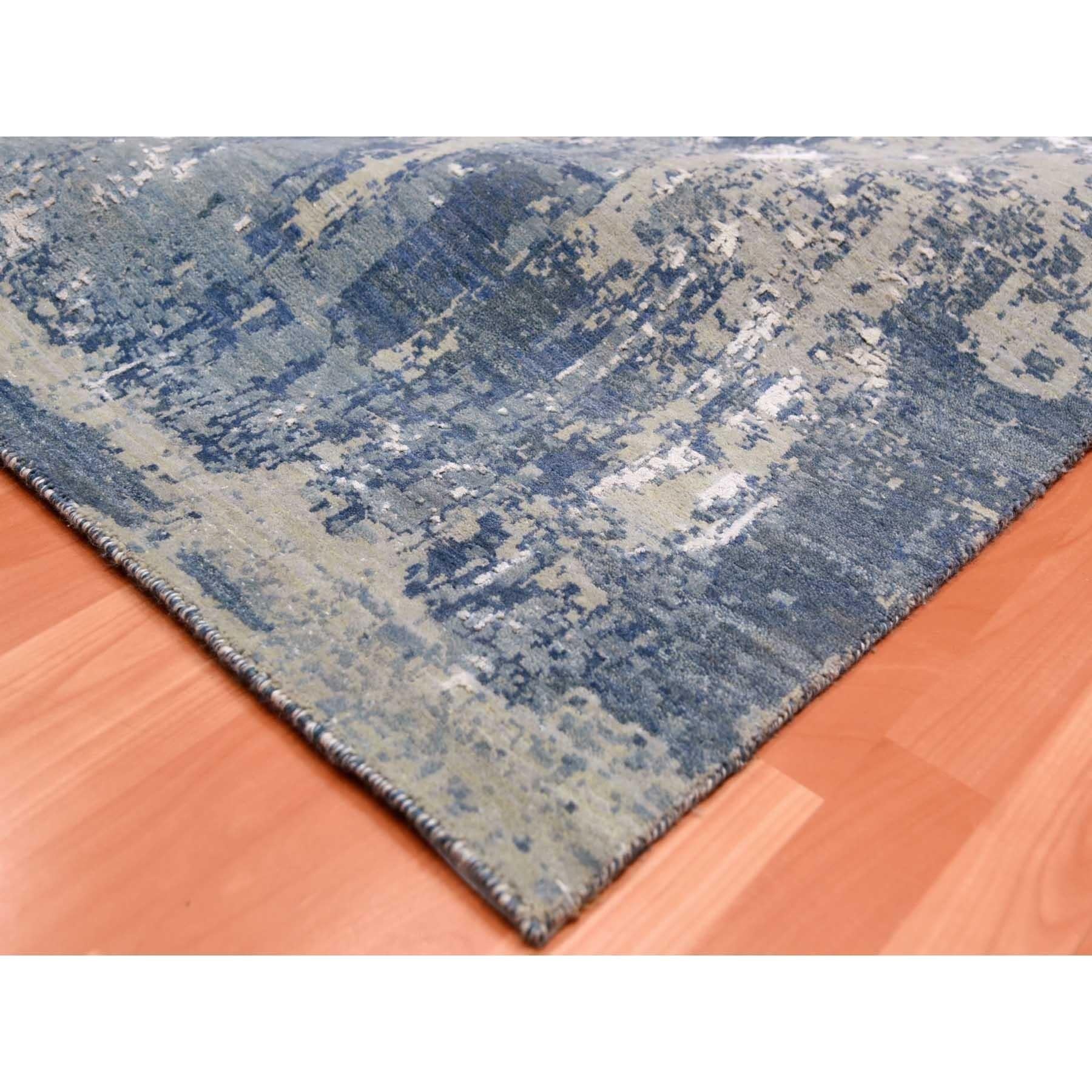 XXI secolo e contemporaneo Tappeto oversize in seta e lana annodato a mano con design astratto blu oceanico 12'2 