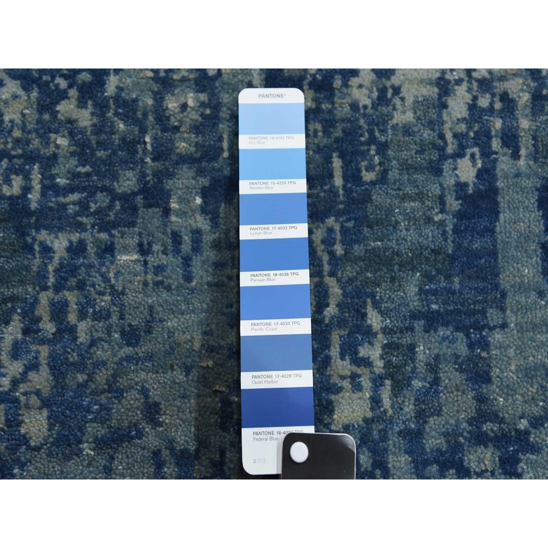 Seta Tappeto oversize in seta e lana annodato a mano con design astratto blu oceanico 12'2 