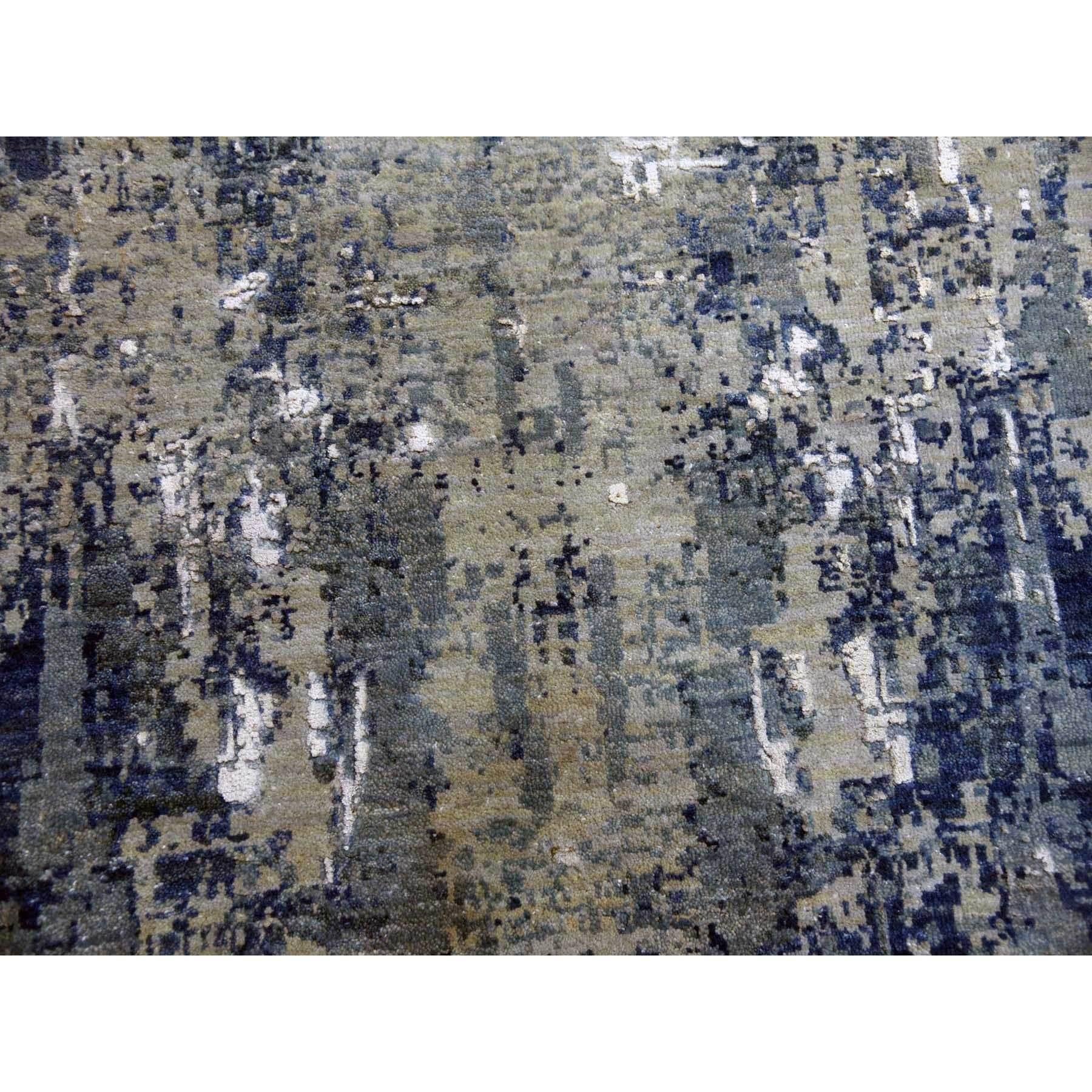 Tappeto oversize in seta e lana annodato a mano con design astratto blu oceanico 12'2 