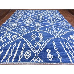 12'2 "x15'2" Azul, Boujaad Alfombra marroquí bereber de pura lana anudada a mano de gran tamaño