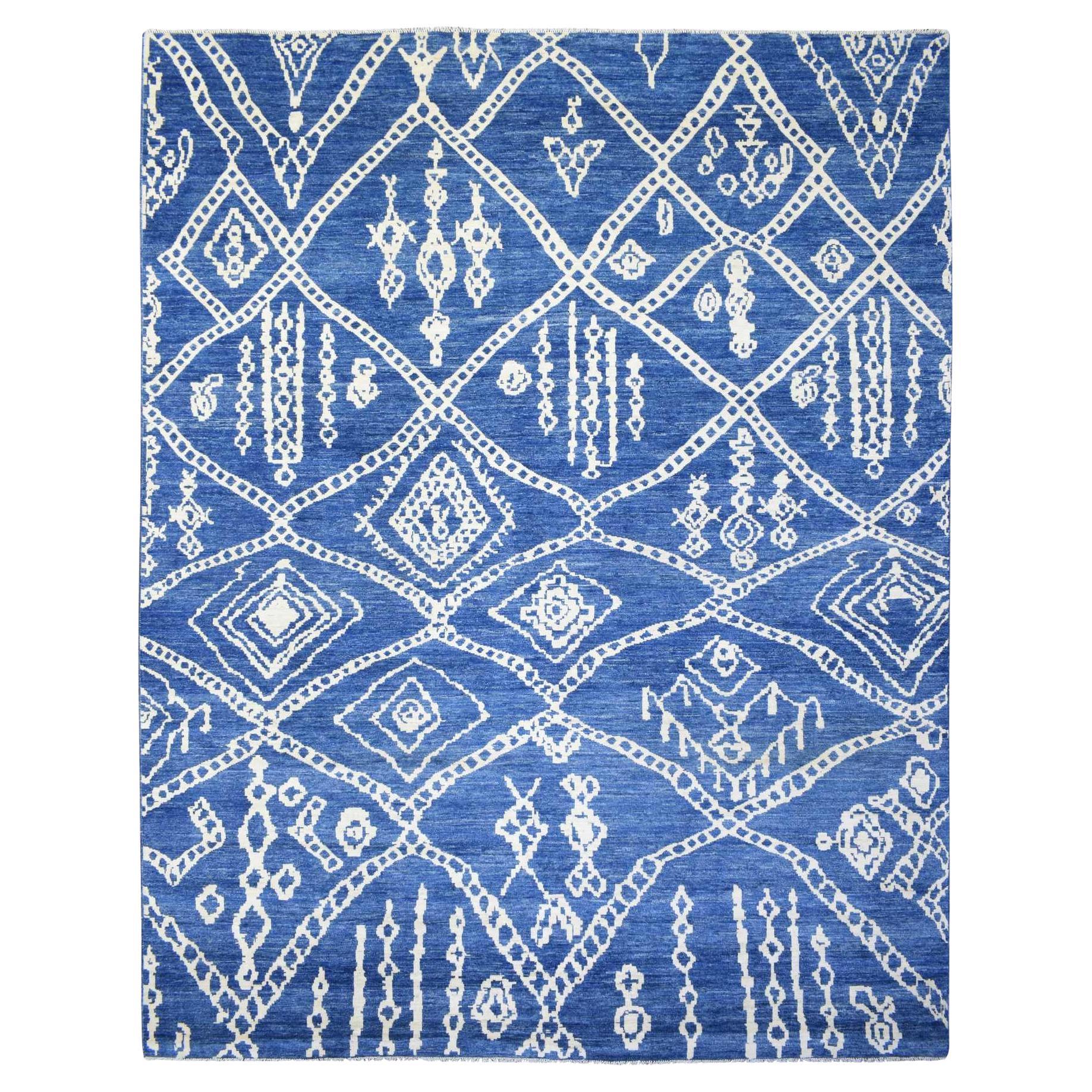 12'2"x15'2" Blue, Boujaad Moroccan Berber Pure Wool Hand Knotted Oversized Rug