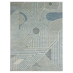 12'2 "x15'2" blu, Tappeto geometrico annodato a mano in lana della collezione Art Deco