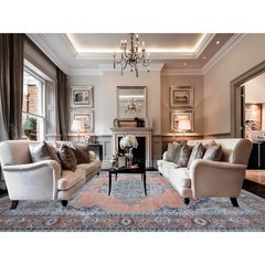 12'2"x15'2" Orange Pure Wool Hand Knotted Vintage Tabriz Oversized Oriental Rug