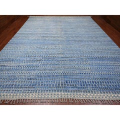 12'2"x15'3" Blue Moroccan Weave Block Geometric Design Hand Knotted All Wool Rug