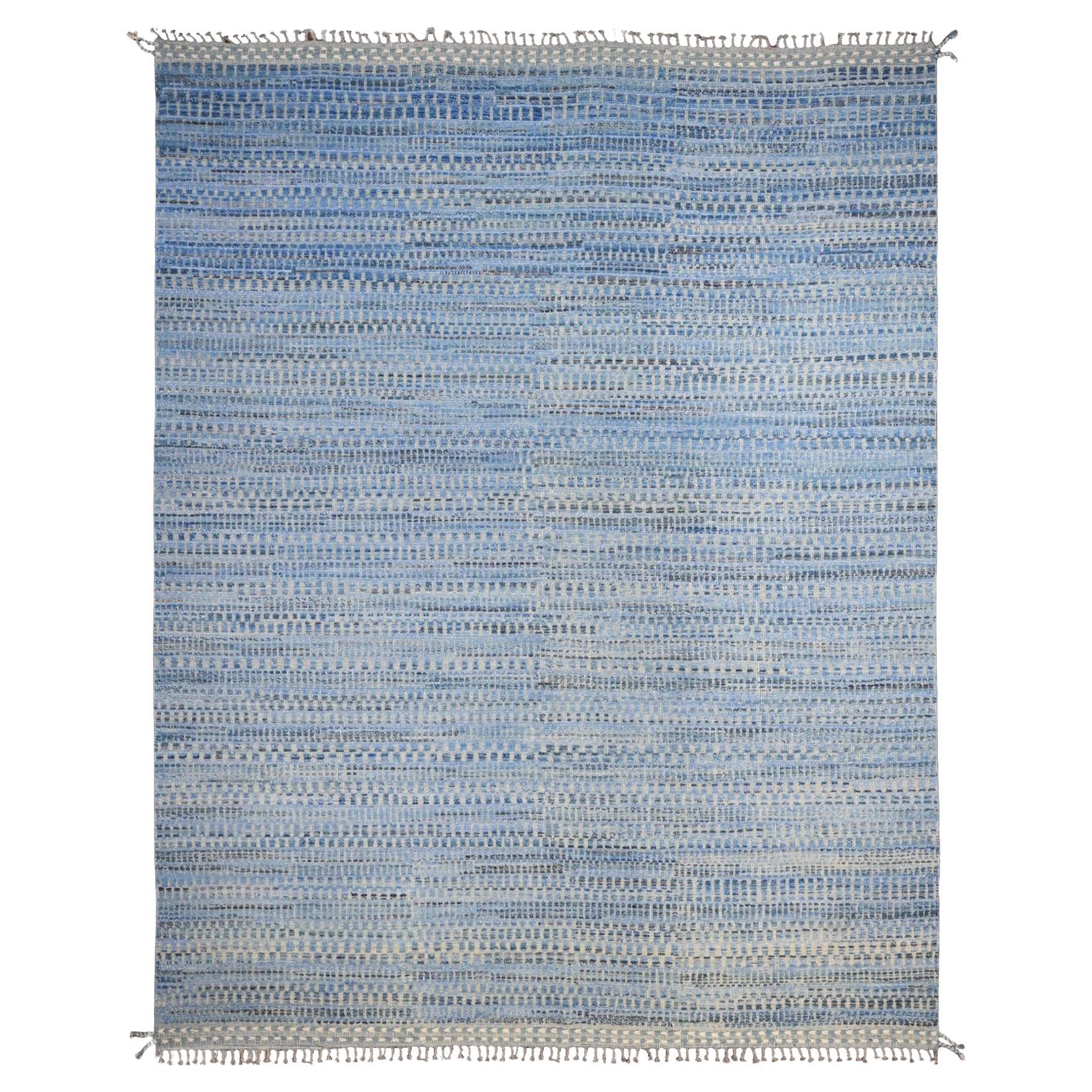 12'2 "x15'3" Blue Moroccan Weave Block Geometric Design Hand Knotsted All Wool Rug (tapis en laine)