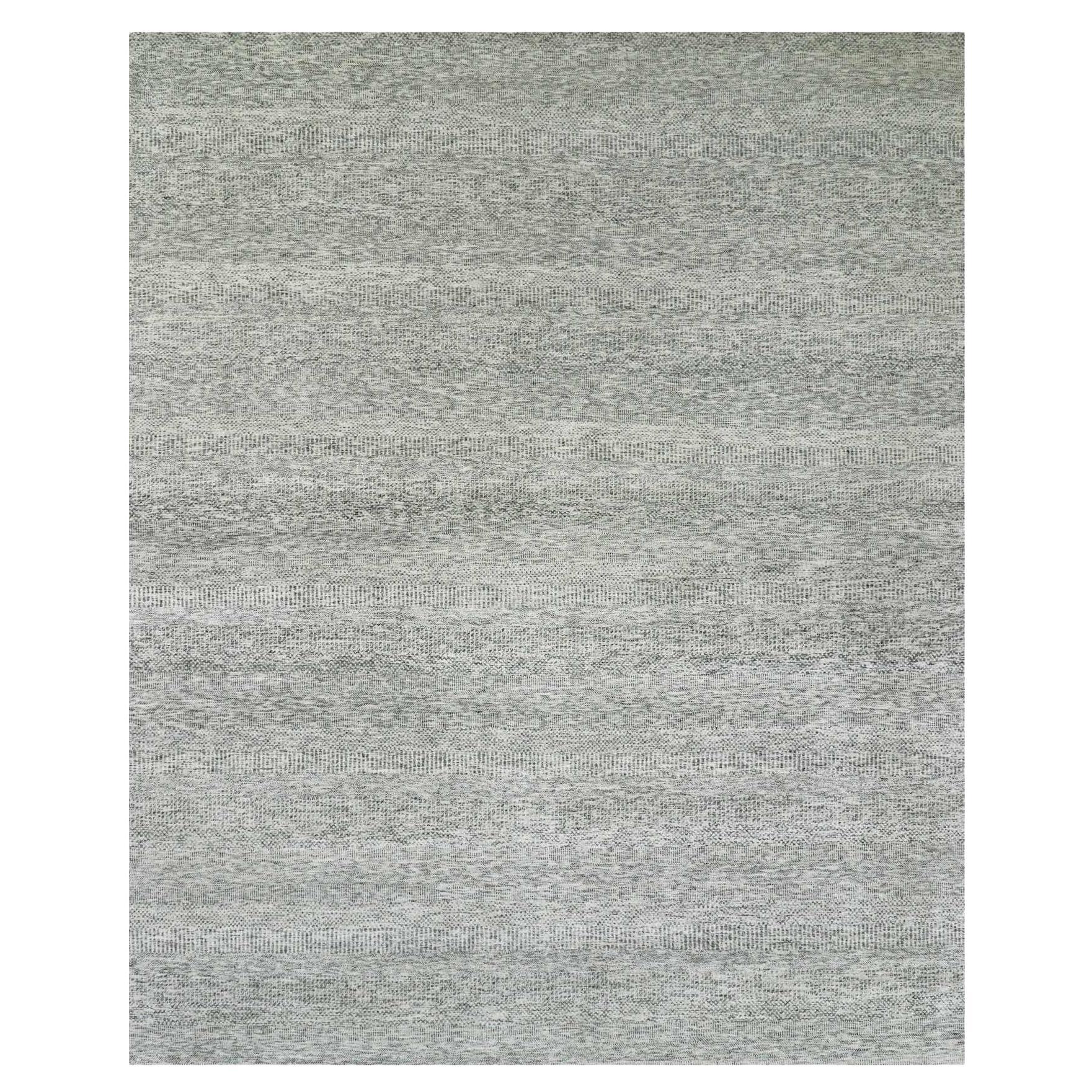 12'2"x15'4" Gentle Gray Hand Knotted Grass Design Undyed Wool Oversized Rug