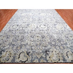 12'2"x15'4" Gray Tulip Large Blossom Wool Hand Knotted Oversize Oriental Rug