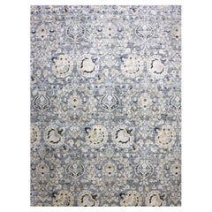 12'2"x15'4" Gray Tulip Large Blossom Wool Hand Knotted Oversize Oriental Rug