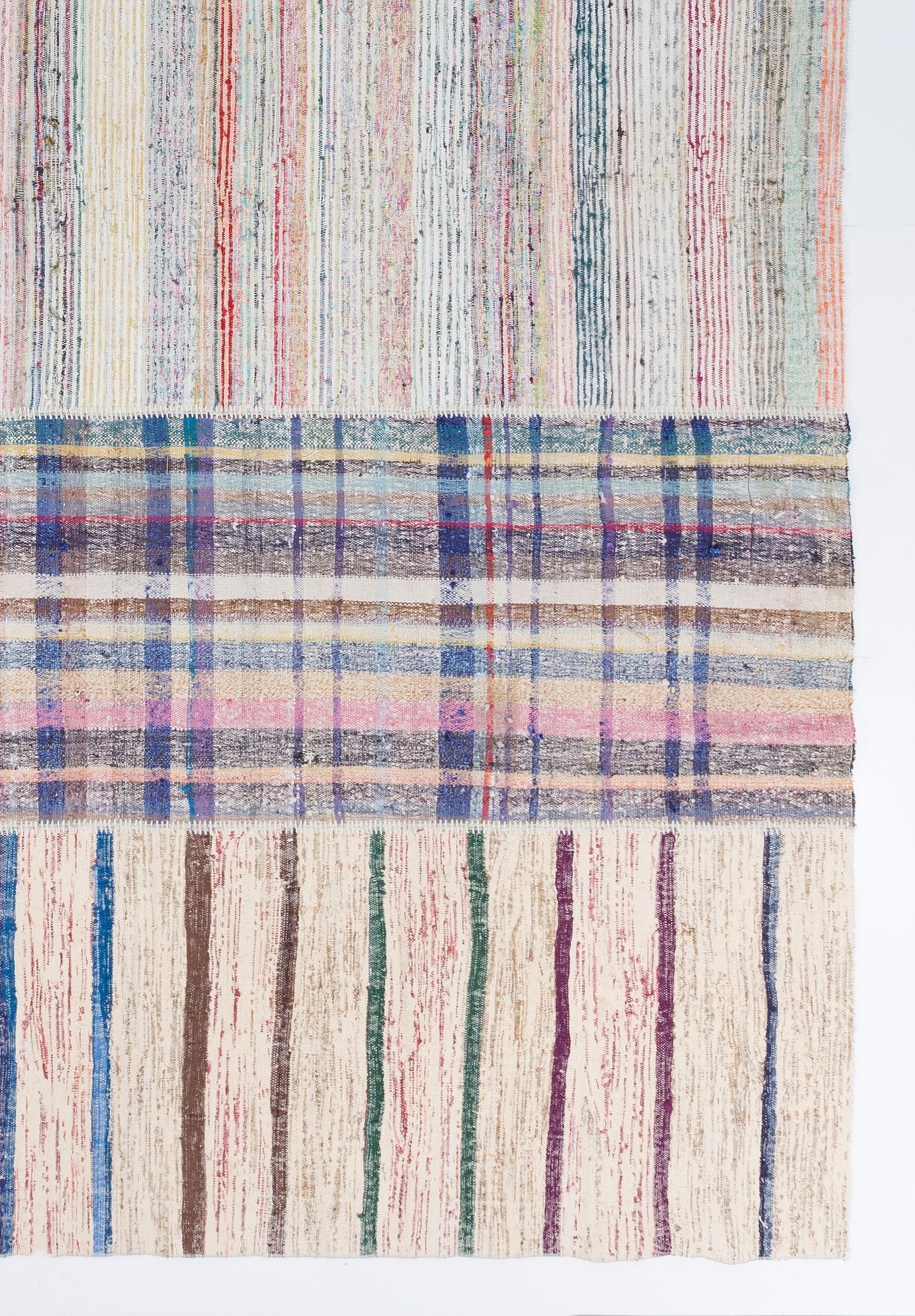 Hand-Woven 12.2x17.6 Ft Vintage Turkish Cotton Kilim. Flatweave Rag Rug. Custom Options Av. For Sale
