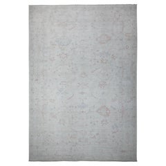 12'2 "x18' Tapis d'Orient gris noué à la main en laine Angora Oushak Rural Leaf Design