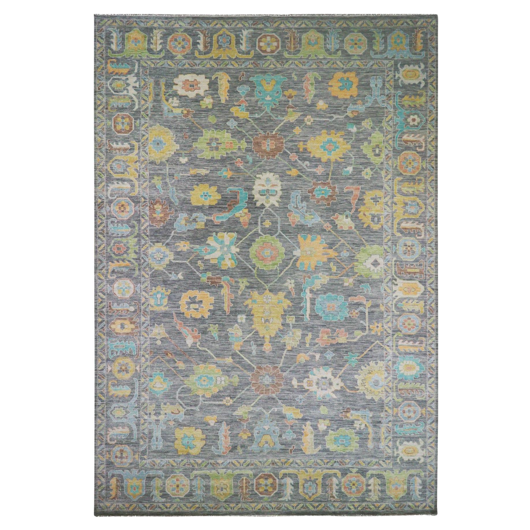 12'2"x18' Grauer, handgeknüpfter, Oushak-Gewebe und Design, 100% Wolle Extra großer Teppich