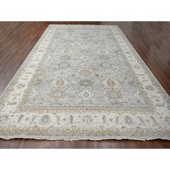 12'2"x18' Lavender Gray with Lexicon White Hand Knotted Karajeh Design Wool Rug