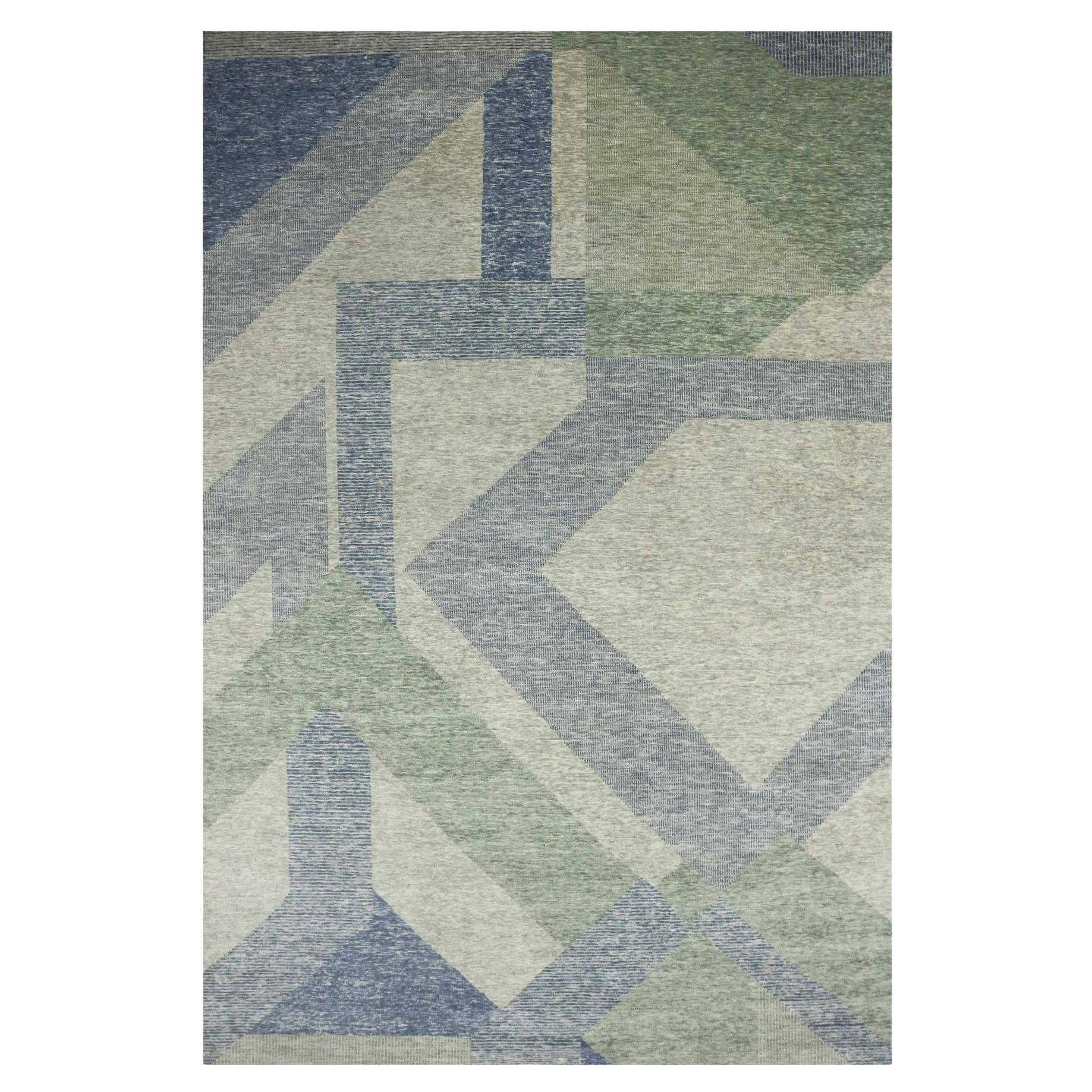 12'2 "x18'3" Grüner Art Deco Collection Natürliche Wolle Handgeknüpft Überdimensionaler Teppich