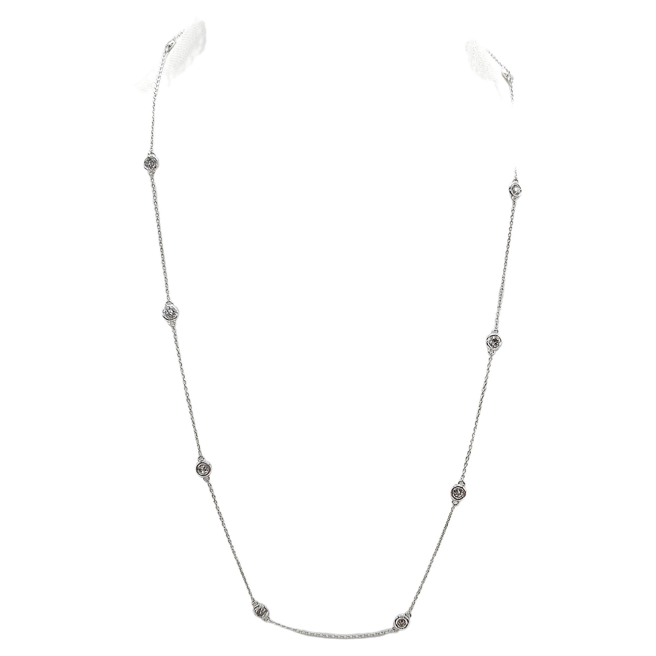 1.23 Carat 10 Station Diamond by the Yard Necklace 14 Karat White Gold 19" For Sale