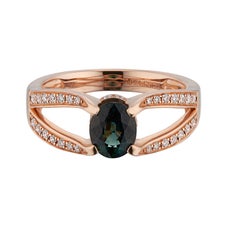 1.23 Carat Blue Green Sapphire Diamond Rose Gold Engagement Ring