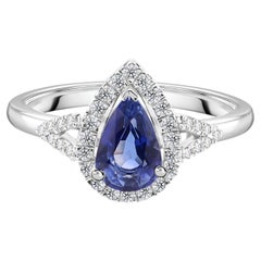1.23 Carat Blue Sapphire 0.2 Carat SI/H Diamond Ring 18 Karat White Gold Jewelry