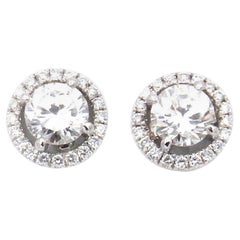 1.23 Carat Brilliant Diamond Solitaire Halo Stud Earrings in 750 White Gold