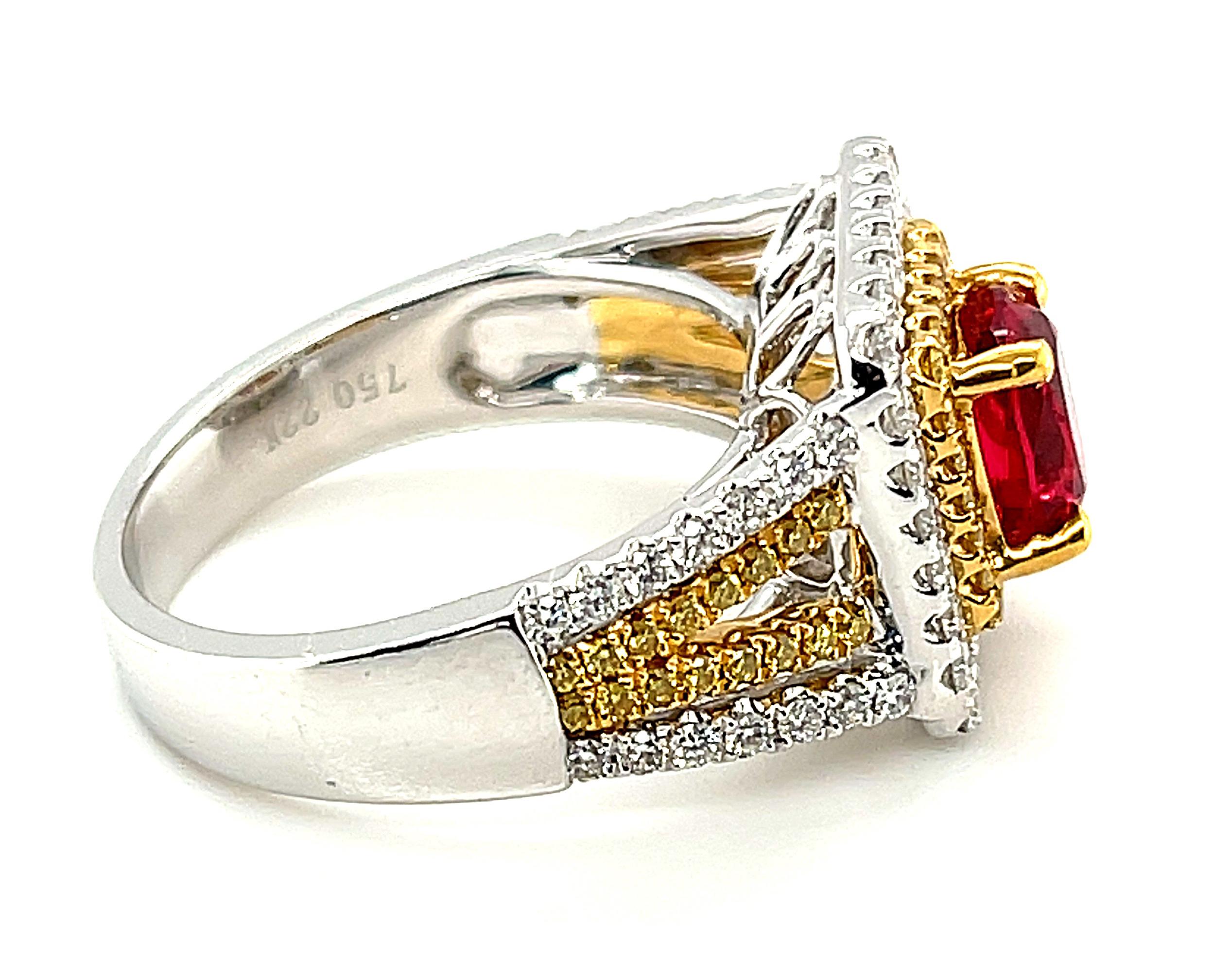 1.23 Carat Burmese Red Spinel and Diamond Cocktail Ring in Yellow and White Gold In New Condition For Sale In Los Angeles, CA