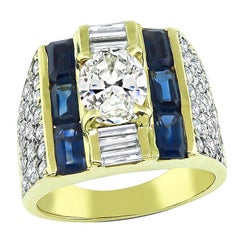 1.23 Carat Center Diamond 1.50 Carat Side Diamond Sapphire Gold Ring