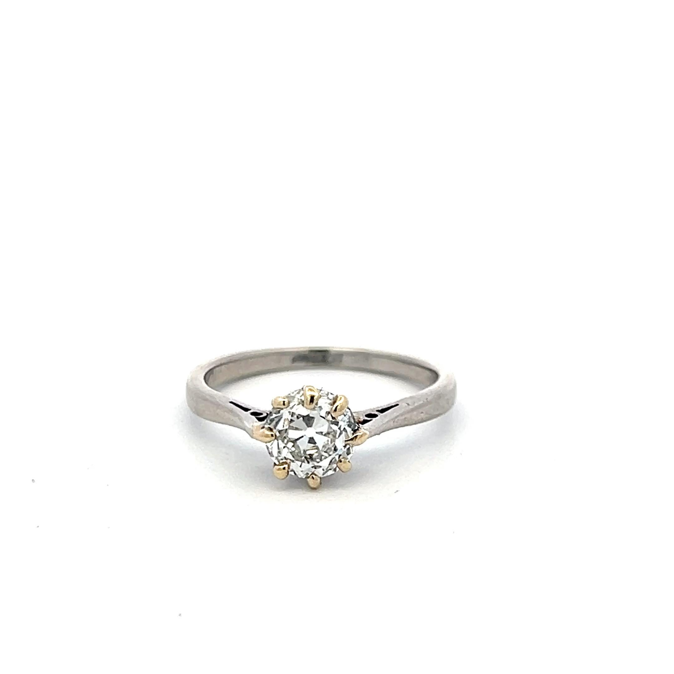 1.23 Carat Circular Brilliant Cut F SI2 Diamond Platinum Engagement Ring For Sale 1
