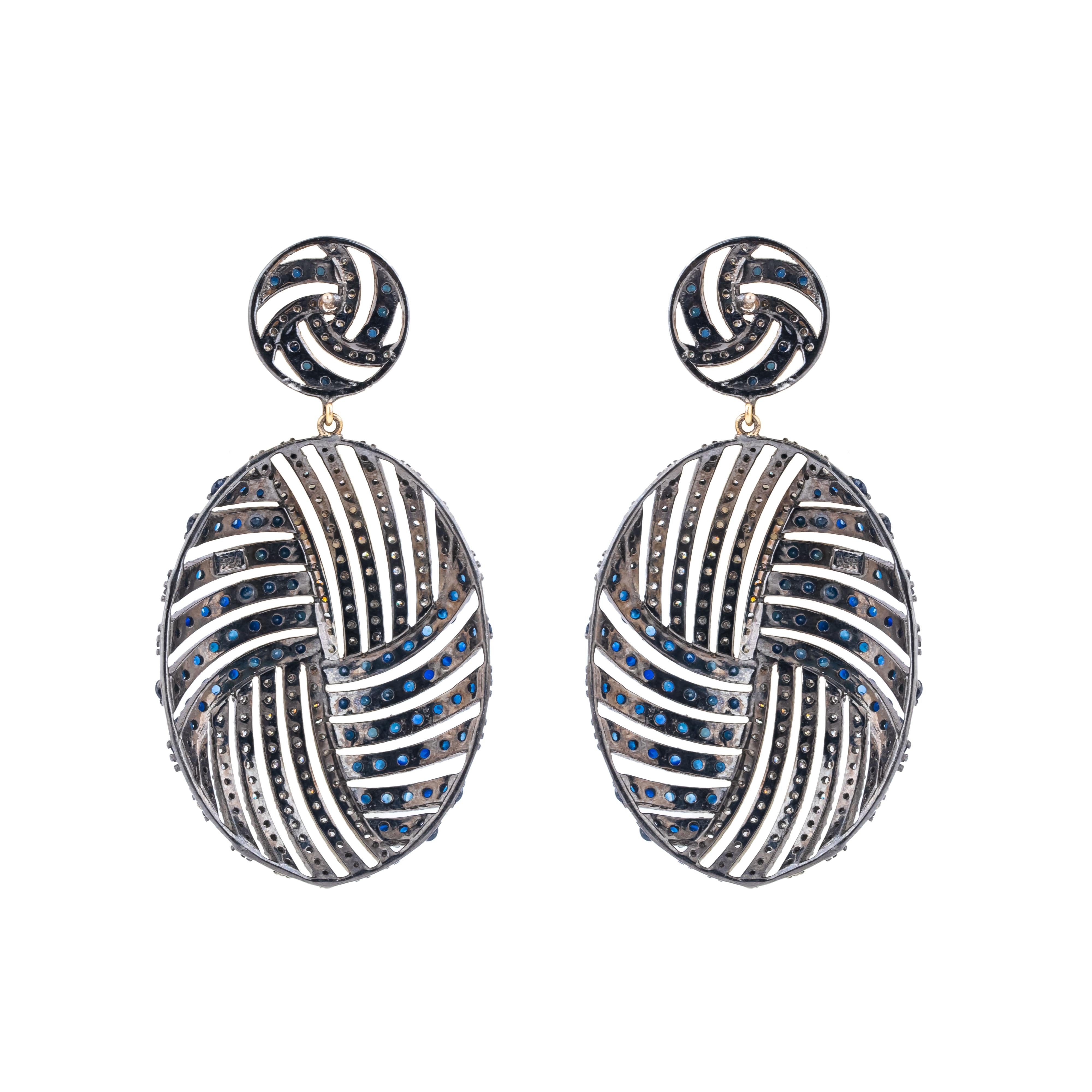 Modern 12.3 Carat Diamond and Sapphire Fashion Earrings For Sale