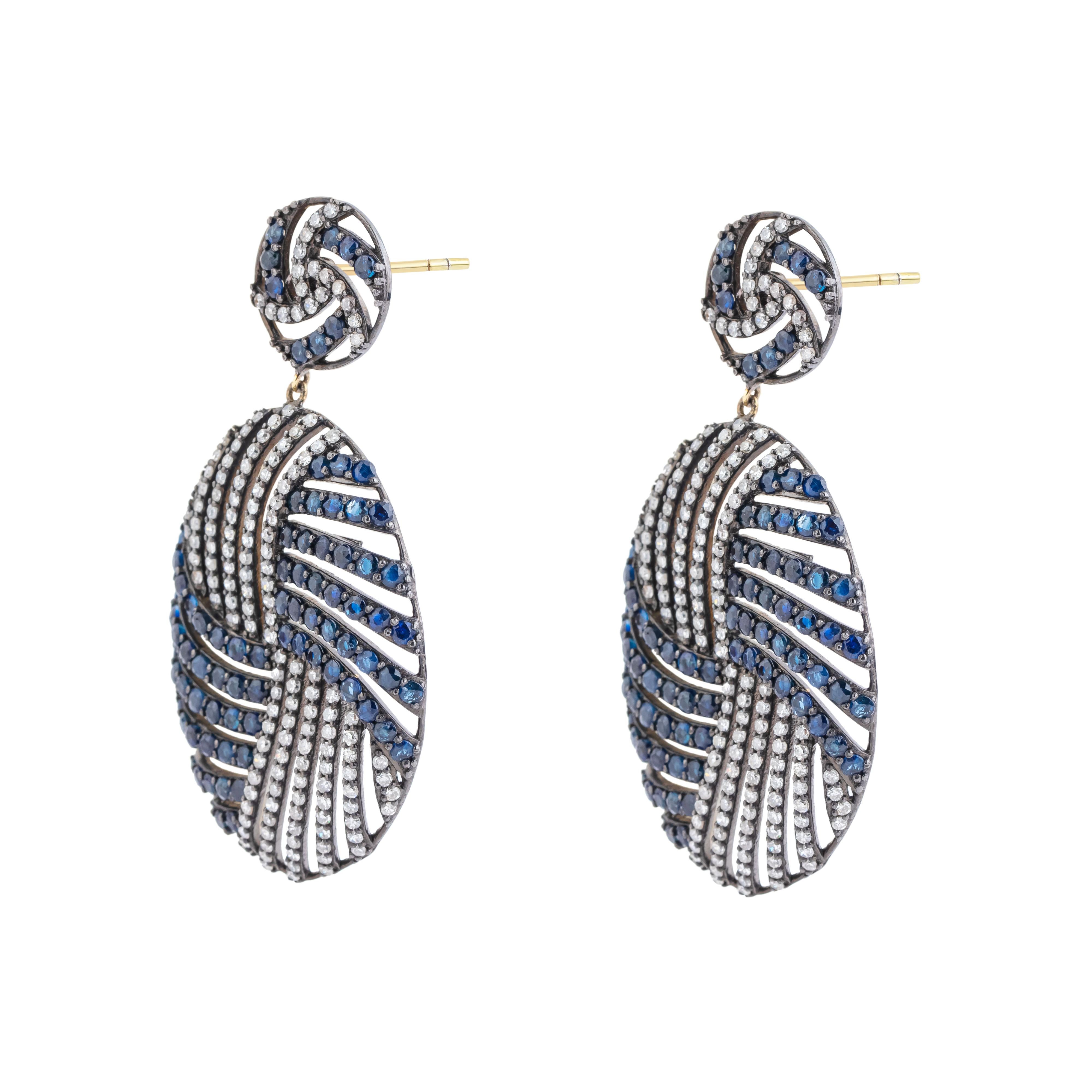 Round Cut 12.3 Carat Diamond and Sapphire Fashion Earrings For Sale