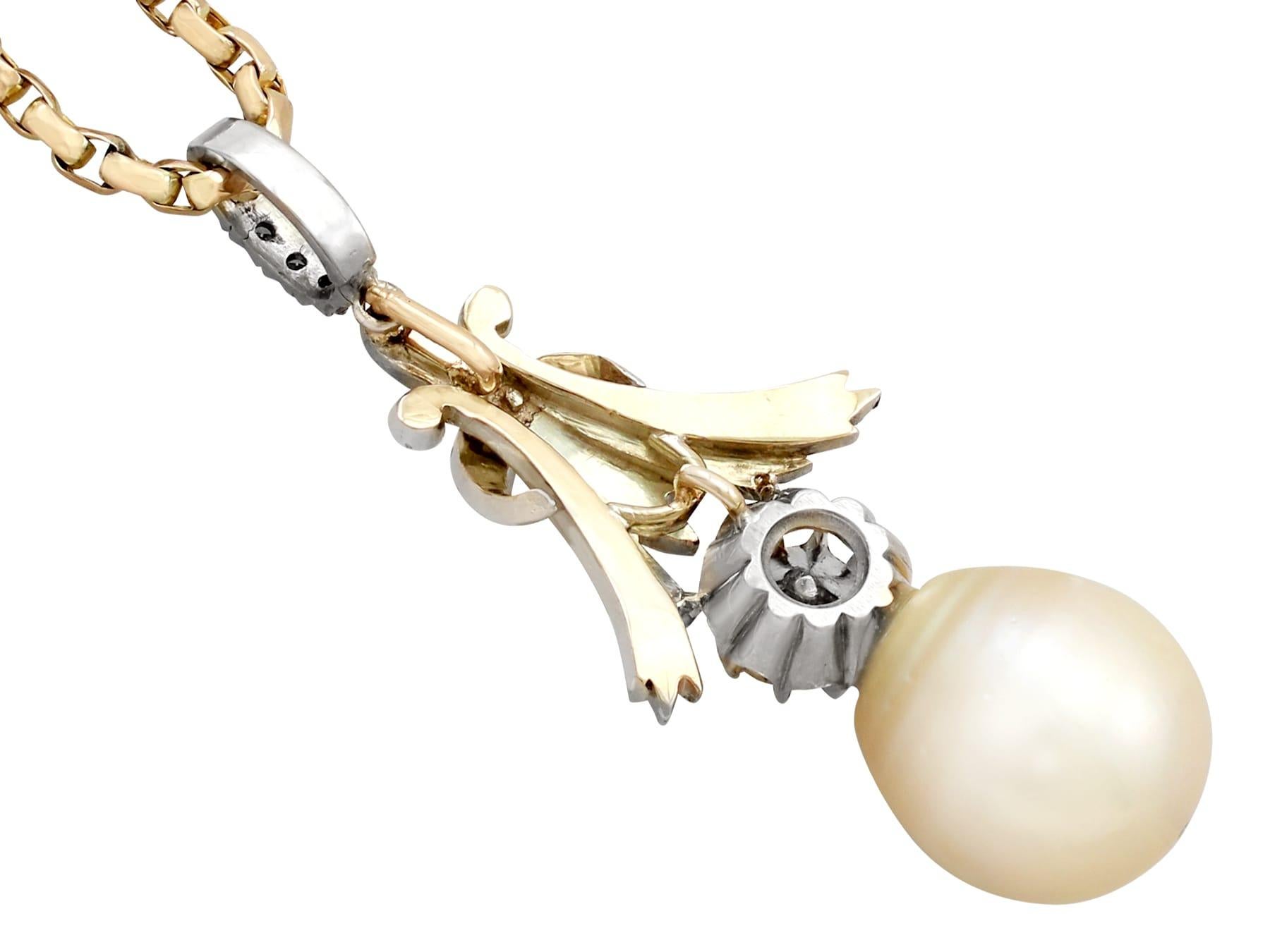 Rose Cut 1.23 Carat Diamond and South Sea Pearl Yellow Gold Pendant For Sale