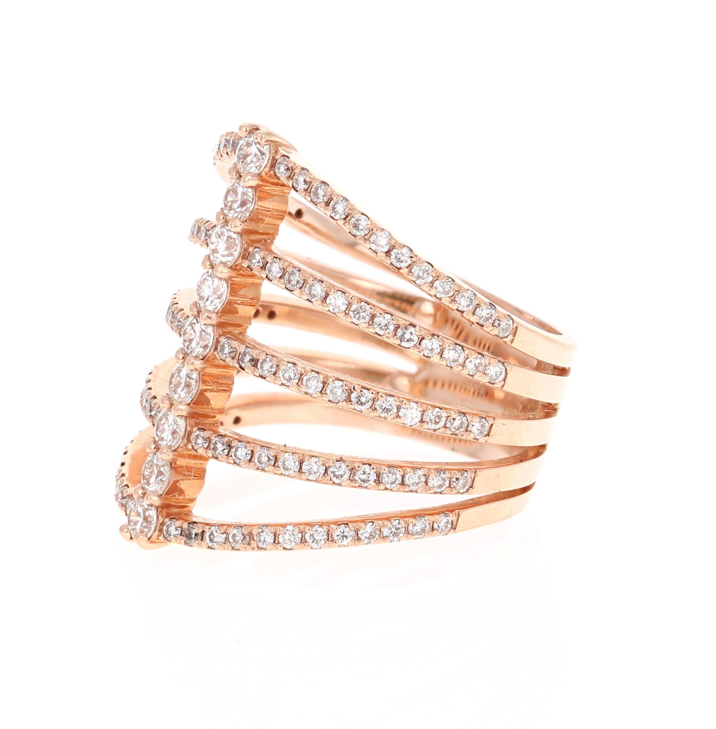 Contemporary 1.23 Carat Natural Diamond Rose Gold Cocktail Ring For Sale
