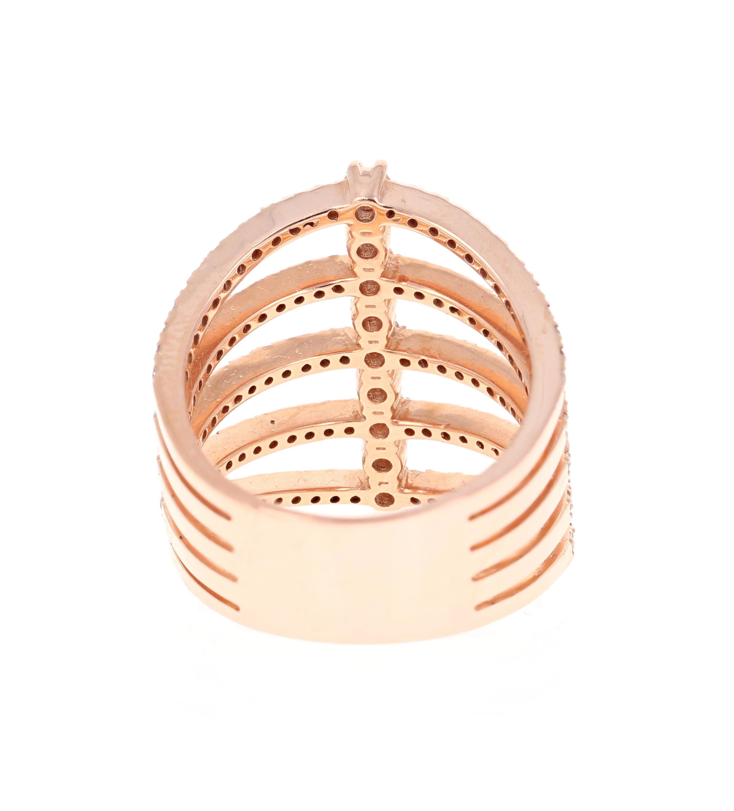 Round Cut 1.23 Carat Natural Diamond Rose Gold Cocktail Ring For Sale