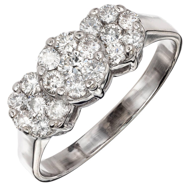 1.23 Carat Diamond Flower Gold Cluster Engagement Ring For Sale at