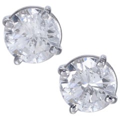 1.23 Carat Diamond White Gold Stud Earrings