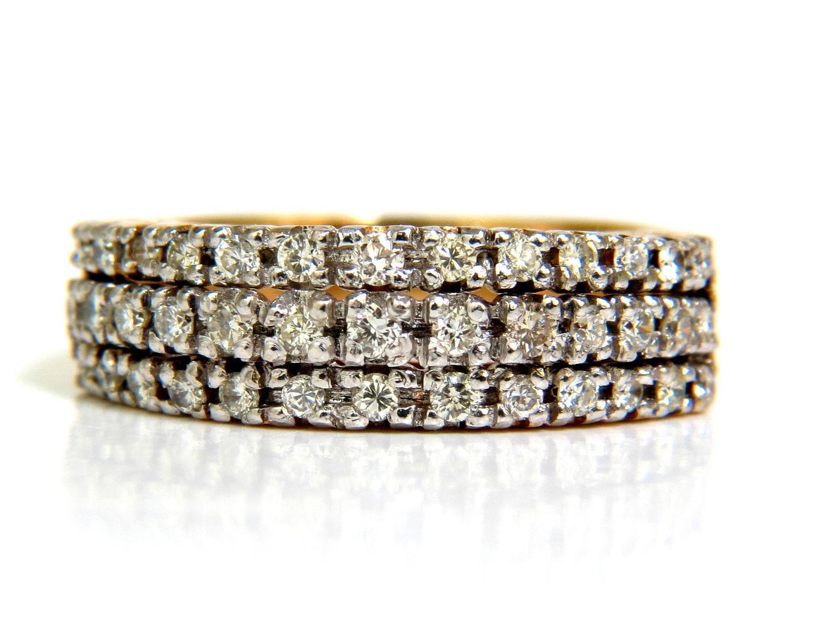 1.23 Carat Diamonds Band Ring H/VS Classic Three Rows 14 Karat In New Condition For Sale In New York, NY