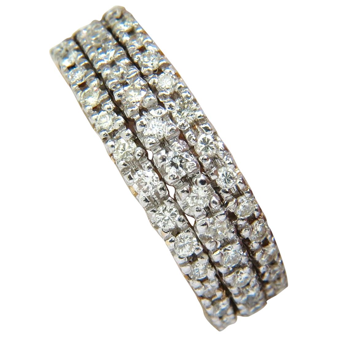 1.23 Carat Diamonds Band Ring H/VS Classic Three Rows 14 Karat