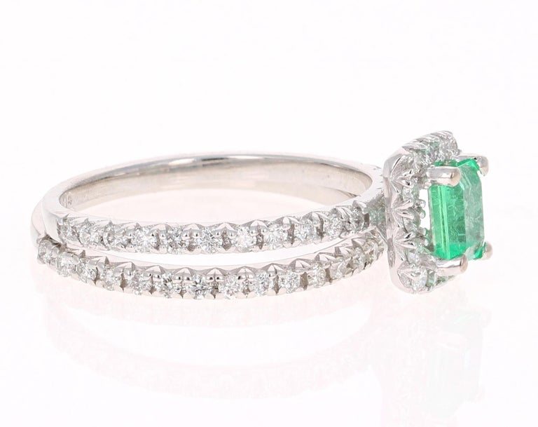 1.23 Carat Emerald Diamond White Gold Engagement Ring with Band at 1stDibs