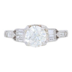 1.23 Carat European Cut Diamond Art Deco Engagement Ring, Platinum GIA Vintage