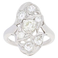 1.23 Carat European Cut Diamond Retro Ring, 14 Karat White Gold Vintage Milgrain