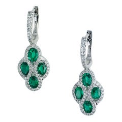 1.23 Carat Fine Emerald and Diamond Earrings in 18 Karat White Gold