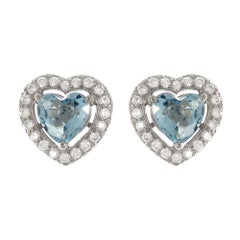 1.23 Carat Heart Shape Aquamarine, Diamond 18 Karat white gold Stud Earrings