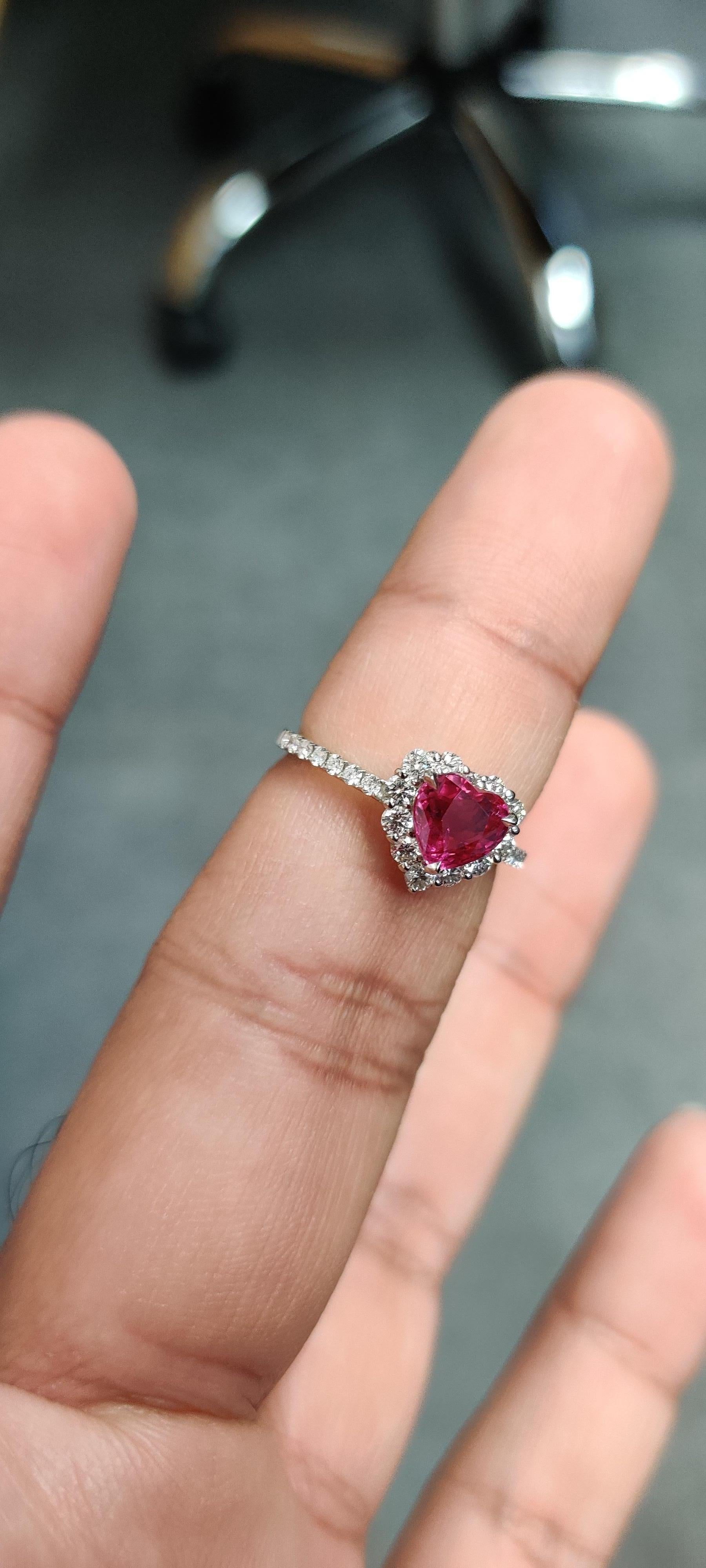 Heart Cut 1.23 Carat Heart Shaped Ruby Ring in Platinum 900 For Sale