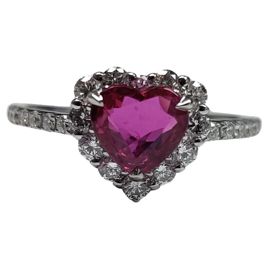 1.23 Carat Heart Shaped Ruby Ring in Platinum 900 For Sale