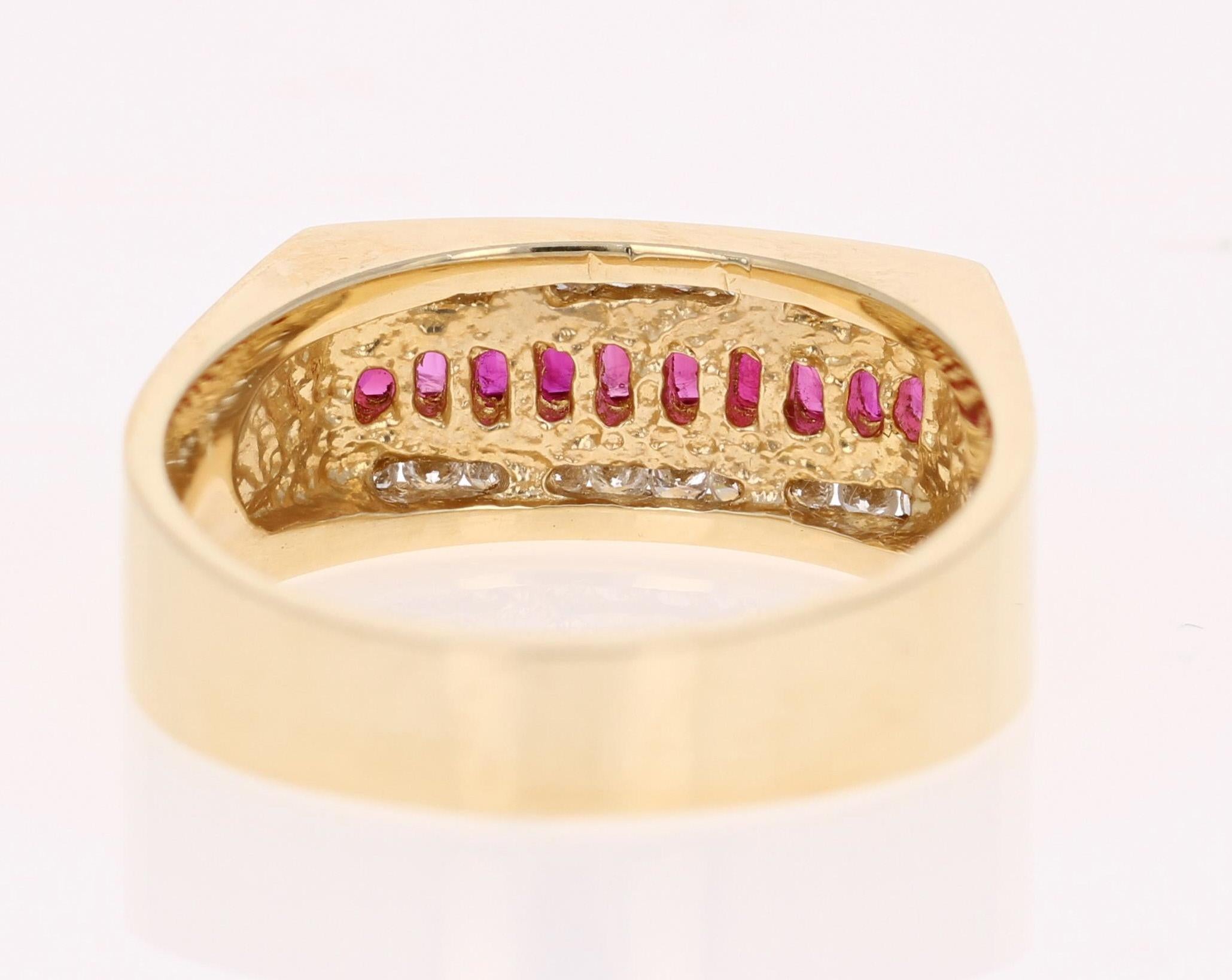 Contemporary 1.23 Carat Men's Ruby Diamond 14 Karat Yellow Gold Ring