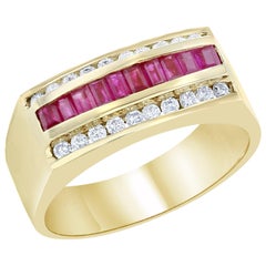 1.23 Carat Men's Ruby Diamond 14 Karat Yellow Gold Ring