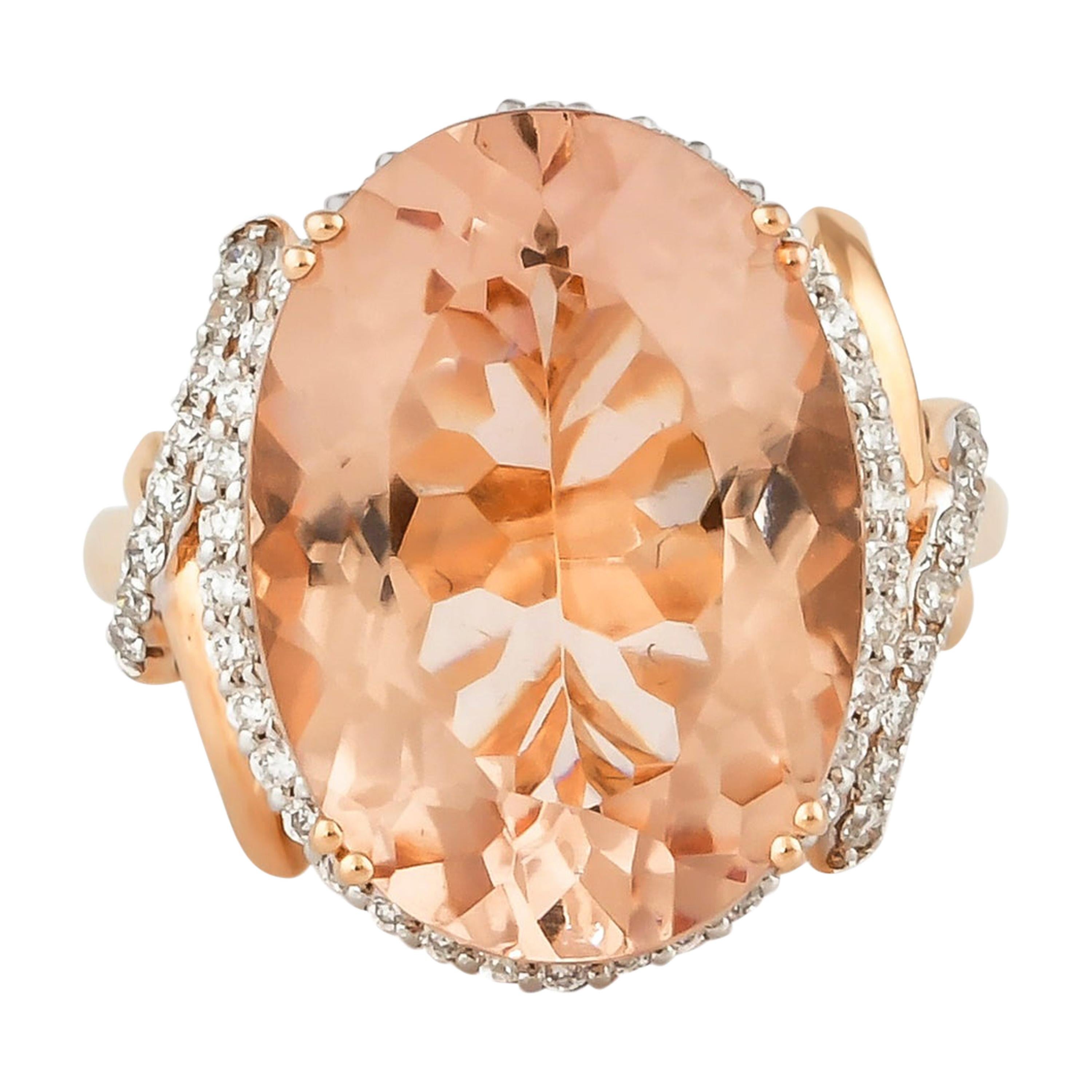 12.3 Carat Morganite and Diamond Ring in 18 Karat Rose Gold For Sale