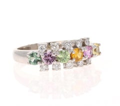 Roshe Jewels 14K White Gold Multi Color Sapphire Diamond Band, 1.23ct