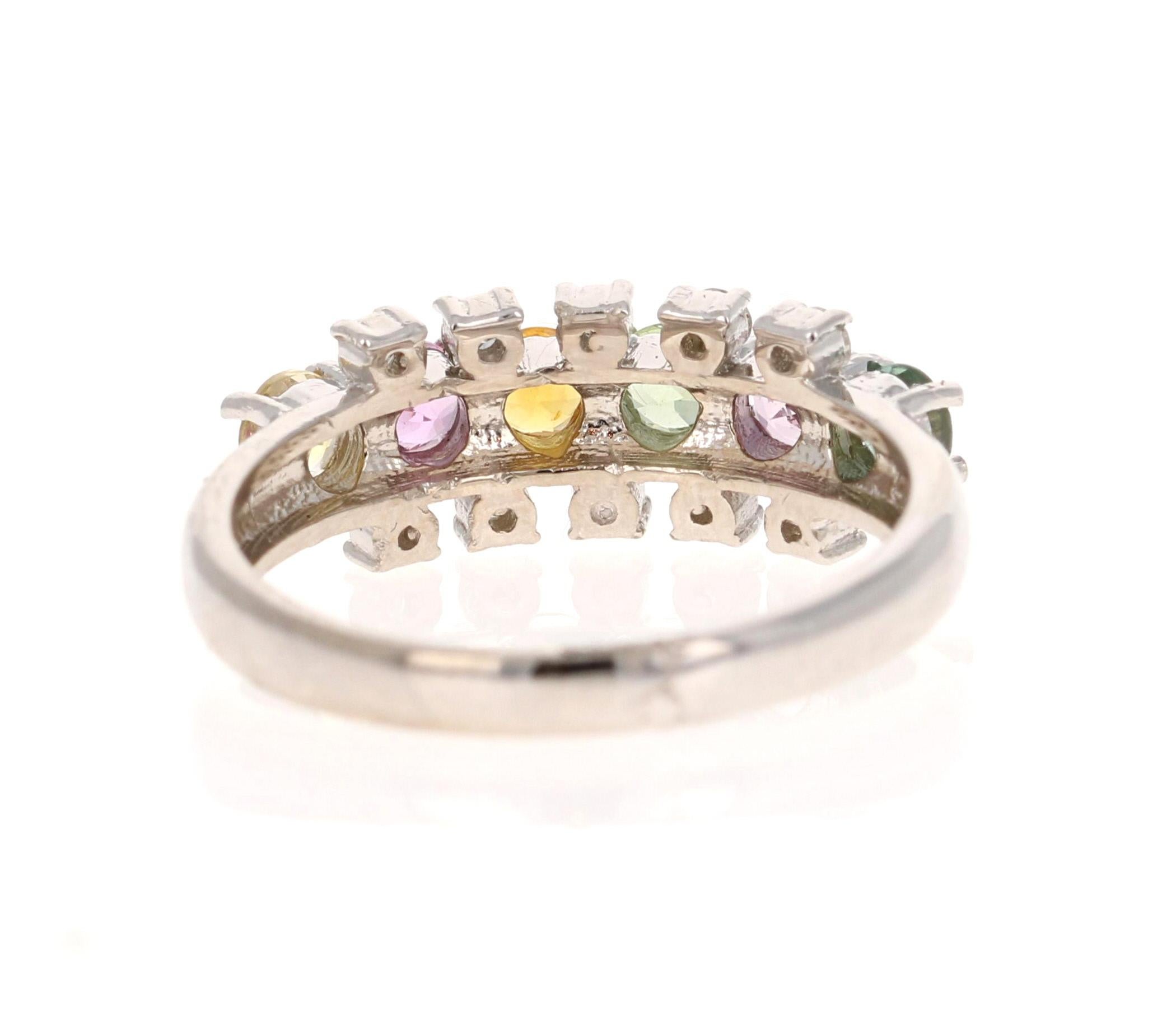Round Cut Multi-Color Sapphire and Diamond White Gold Cocktail Band For Sale