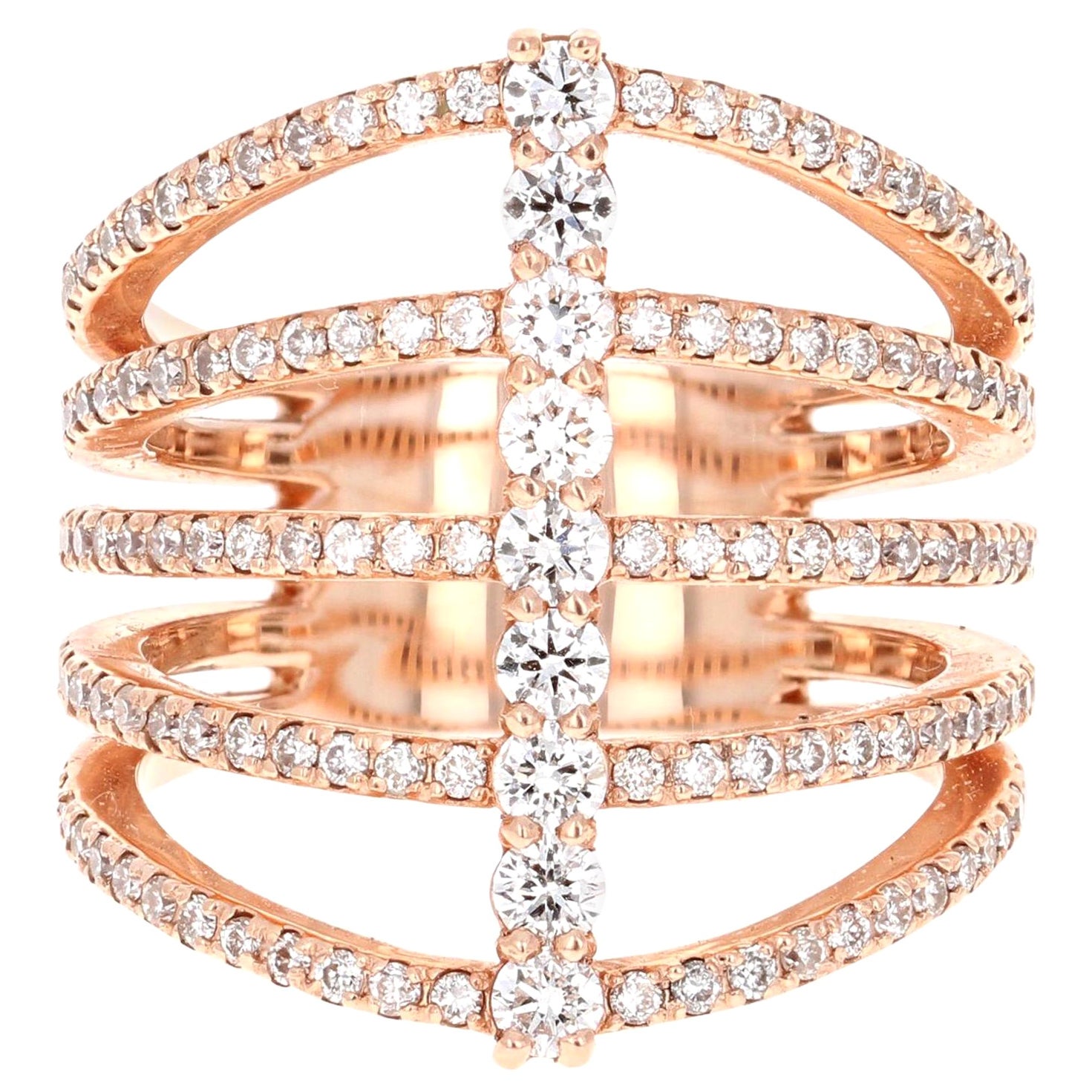 Bague cocktail en or rose avec diamants naturels de 1,23 carat