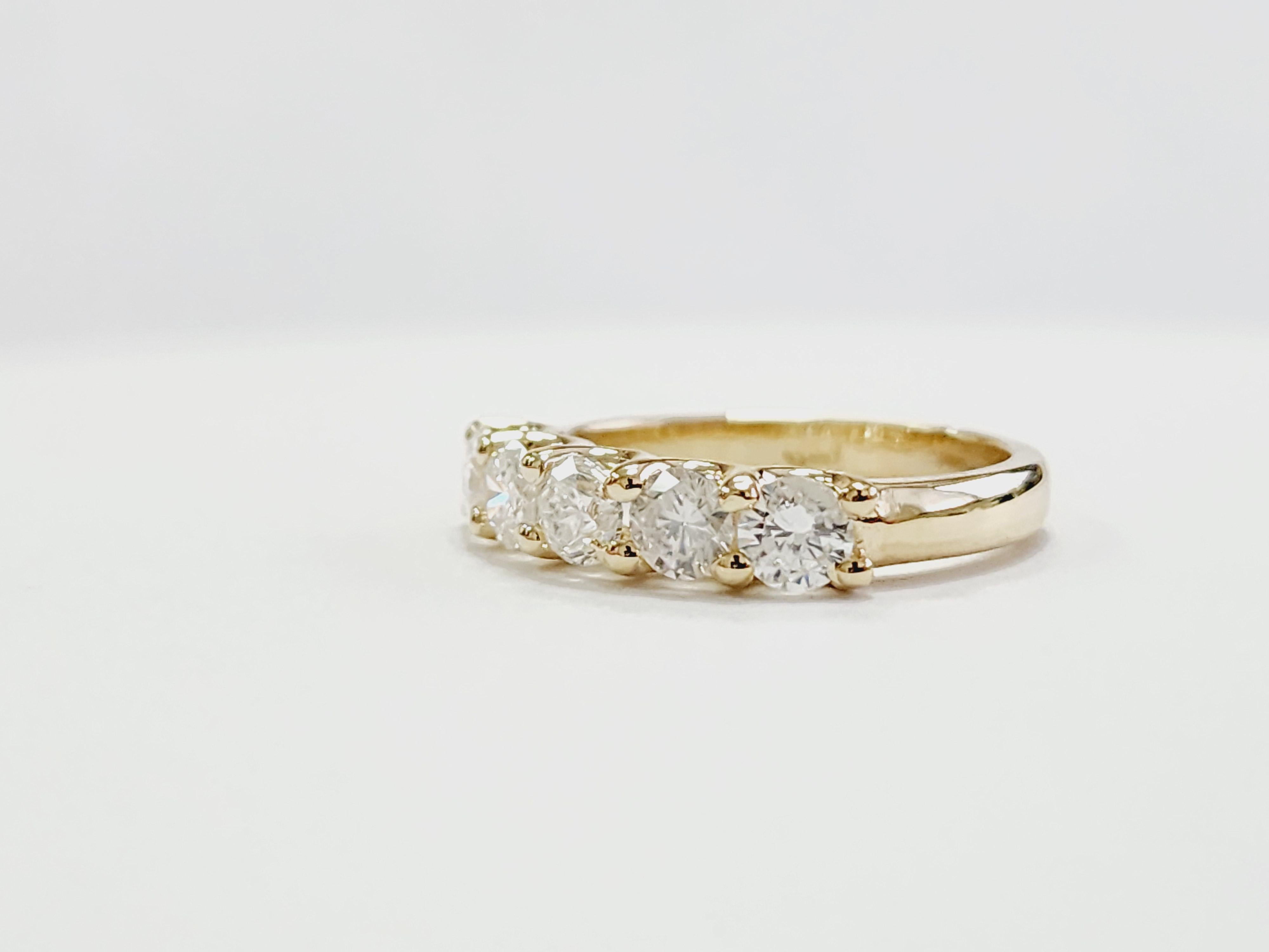 Women's 1.23 Carat Natural Diamond Yellow Gold Mini Band Ring 14 Karat For Sale
