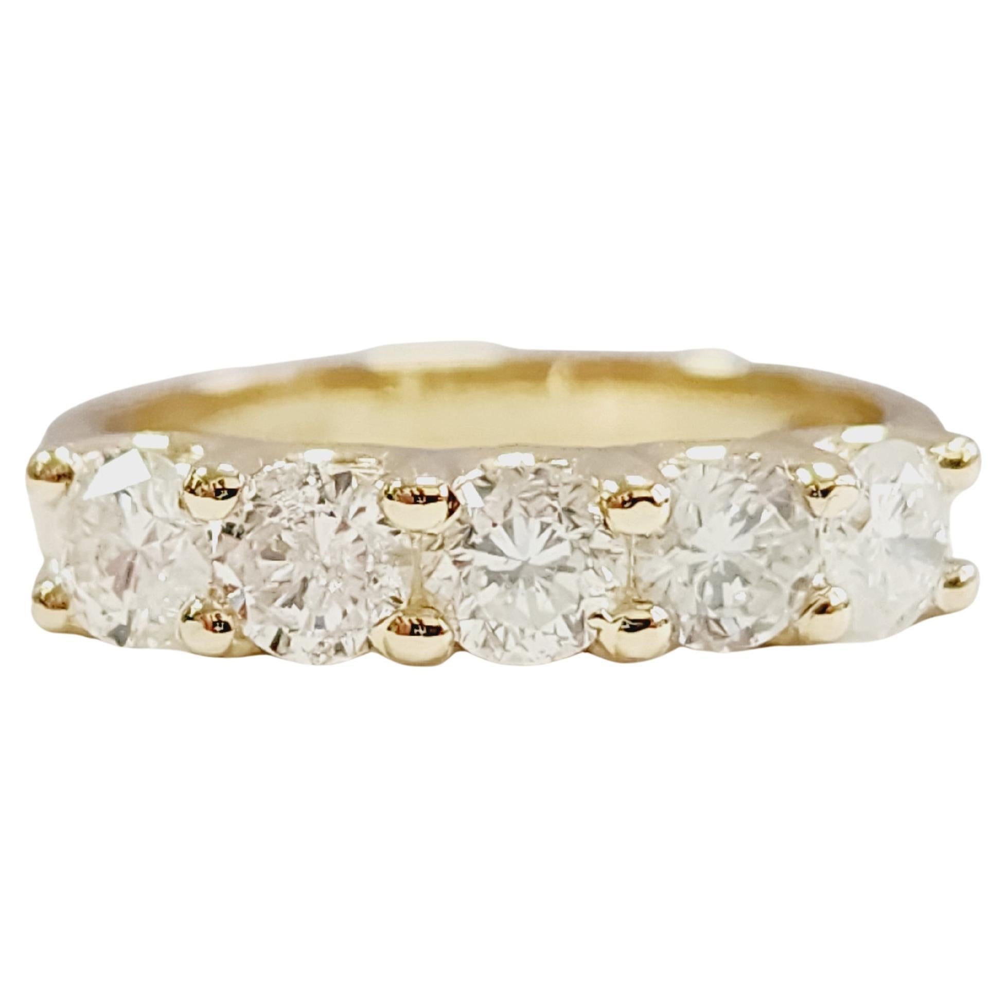 1.23 Carat Natural Diamond Yellow Gold Mini Band Ring 14 Karat For Sale
