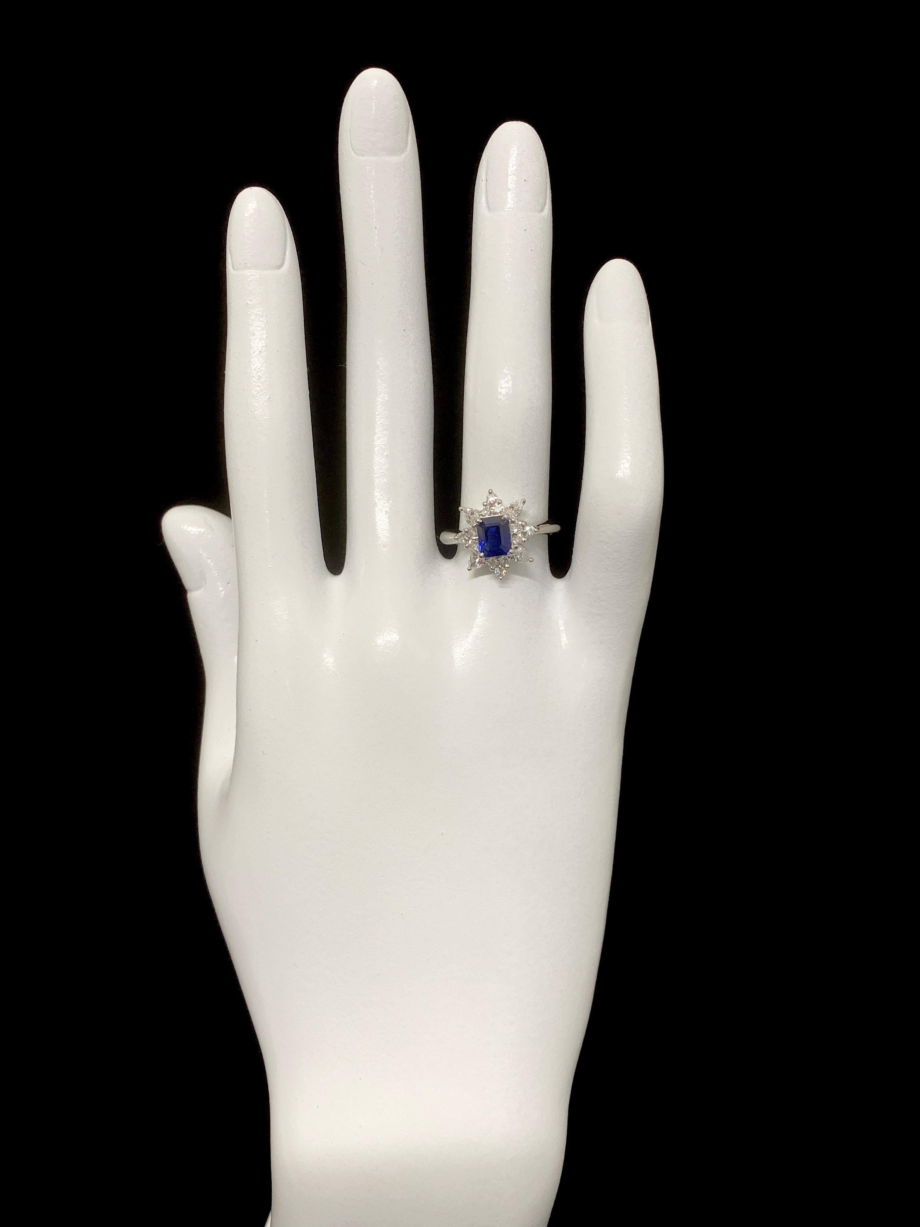 Emerald Cut 1.23 Carat Natural Emerald-Cut Sapphire and Diamond Halo Ring Set in Platinum